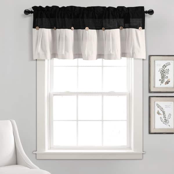 Linen Button Valance Black/White Single 52x18+2