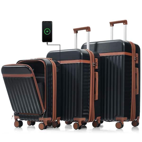 Merax 3-Bags, 3-Piece Black ABS Hardshell Spinner Expandable