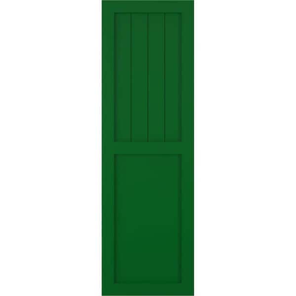 Ekena Millwork 12 in. x 34 in. PVC True Fit Farmhouse/Flat Panel Combination Fixed Mount Board & Batten Shutters Pair in Viridian Green