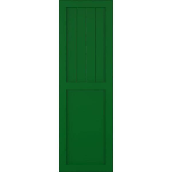 Ekena Millwork 12 in. x 44 in. Farmhouse/Flat Panel Combination Fixed Mount Board and Batten Shutters Pair in Viridian Green