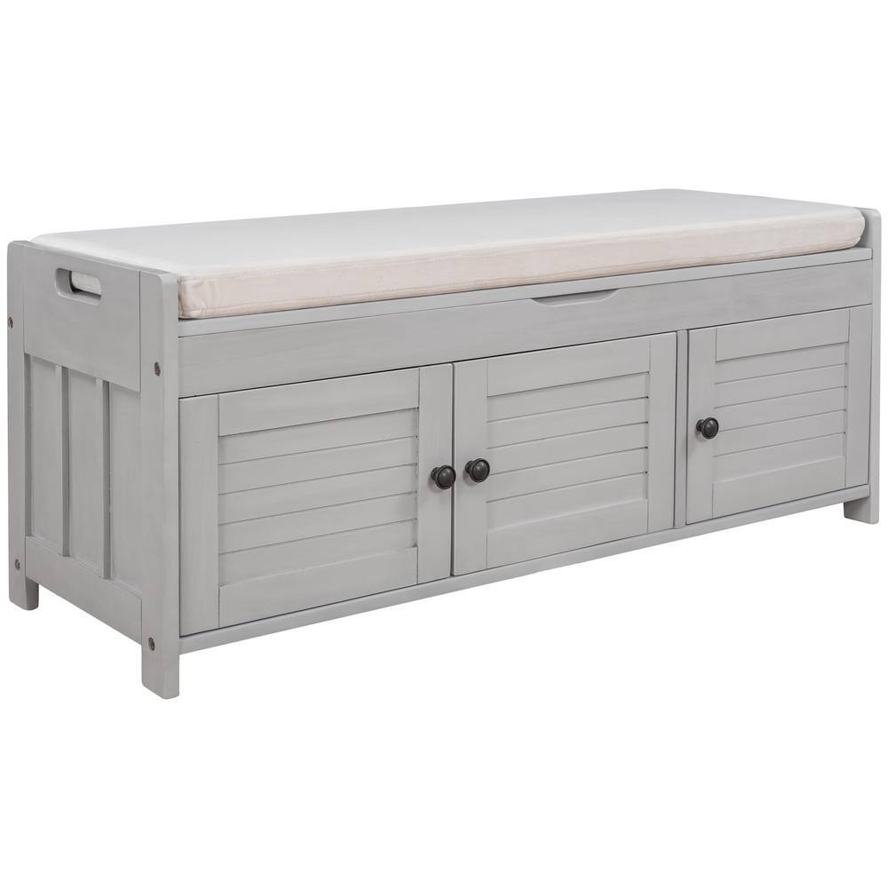 Gray Wash MDF Bench with Removable Cushion 18 in. x 43.5 in. x 16 in.