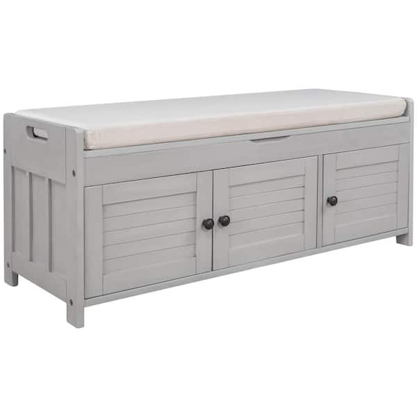 Gray Wash MDF Bench with Removable Cushion 18 in. x 43.5 in. x 16 in ...