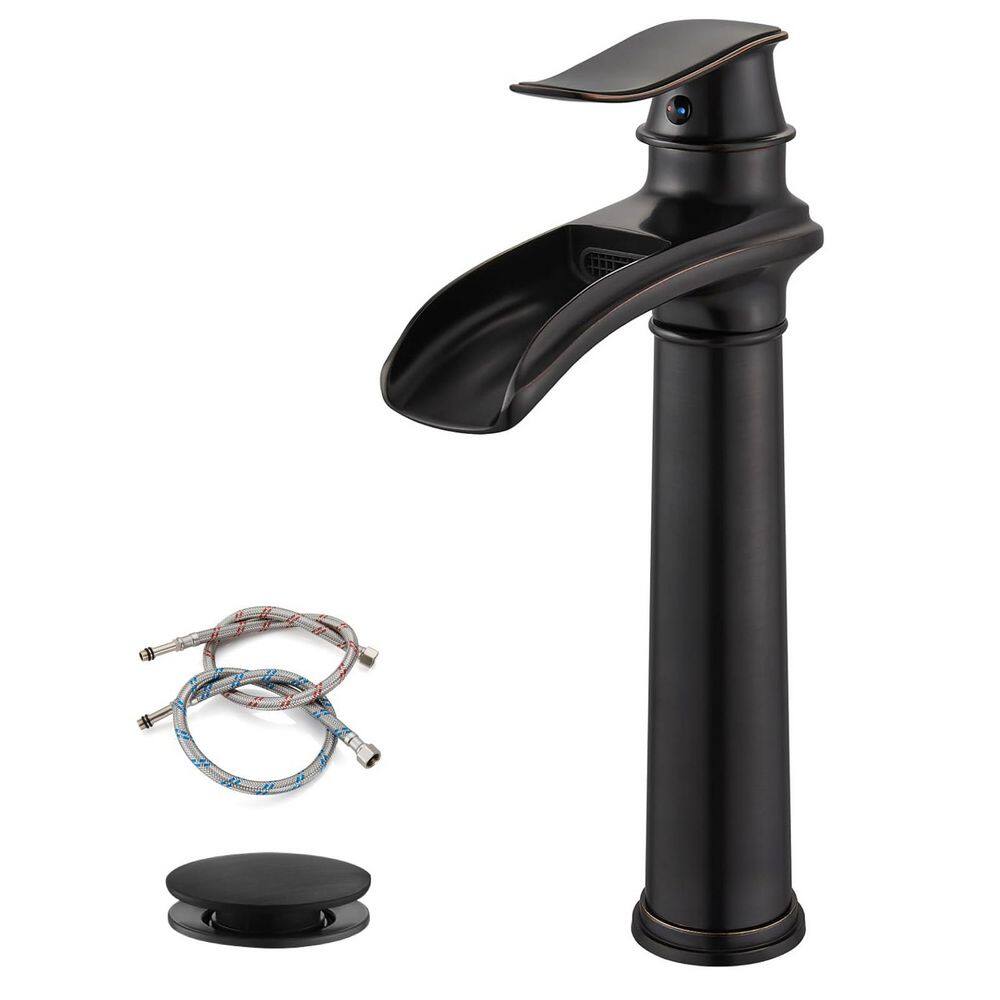 Waterfall Single Hole Single Handle Tall Spout Bathroom Vessel Sink Faucet 
