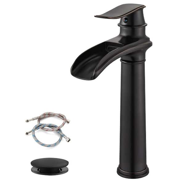 Unbranded Waterfall Single Hole Single Handle Tall Spout Bathroom Vessel Sink Faucet With Drain Assembly in Oil Rubbed Bronze