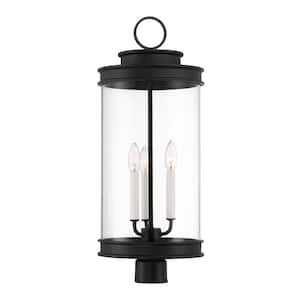 Englewood 3-Light Matte Black Metal Hardwired Outdoor Weather Resistant Post Light with Clear Glass and No Bulb Included
