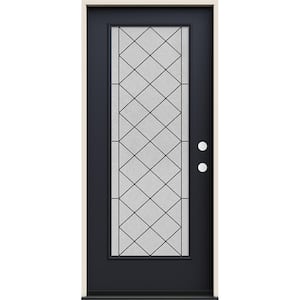 36 in. x 80 in. Left-Hand/Inswing Full Lite Harris Decorative Glass Black Steel Prehung Front Door