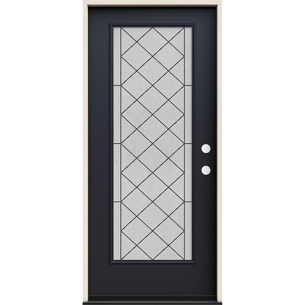 JELD-WEN 36 in. x 80 in. Left-Hand/Inswing Full Lite Harris Decorative Glass Black Steel Prehung Front Door
