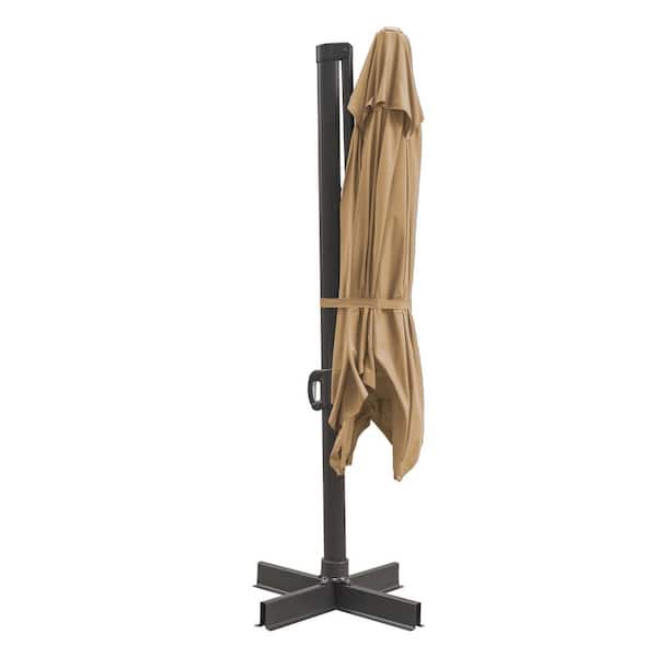 HomeRoots 10 ft. Tan Polyester Square Tilt Cantilever Patio Umbrella with Stand