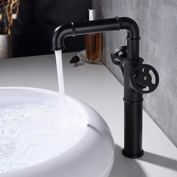 YONKI SUNSHIN INC Double Handle Single Hole Bathroom Faucet 1.2 GPM, Basin Faucet with Deckplate Included and Spot Resistant in Matt Black