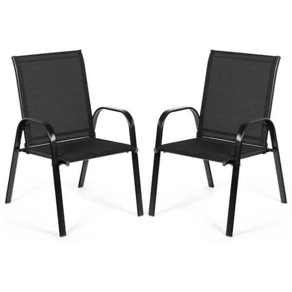 Cisvio 2-Pieces Patio Outdoor Dining Chair with Armrest Black