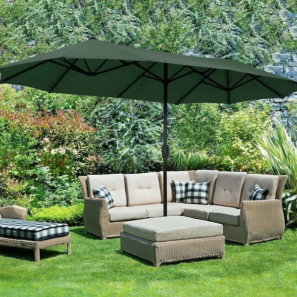 13 foot market patio umbrella outdoor furniture green Ainfox 13 ft. Steel Market Patio Umbrella 2-Side in Green