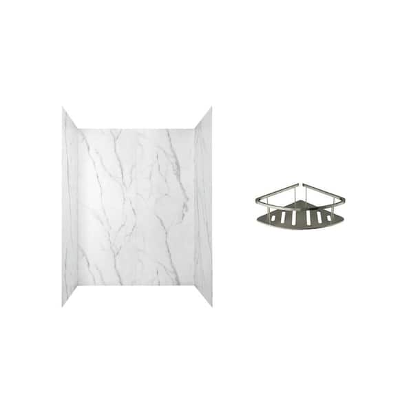 American Standard Passage 60 in. x 72 in. 2-Piece Glue-Up Alcove Shower Wall with Corner Shelf in Serene Marble