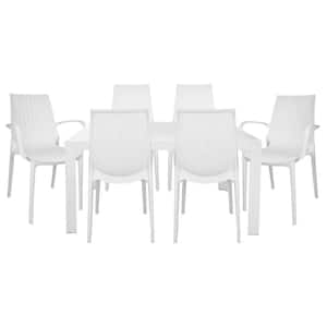 Kent 7-Pcs Patio Dining Set with Plastic Dining Side Chairs and Arm Chairs and Rectangular Dining Table (White)