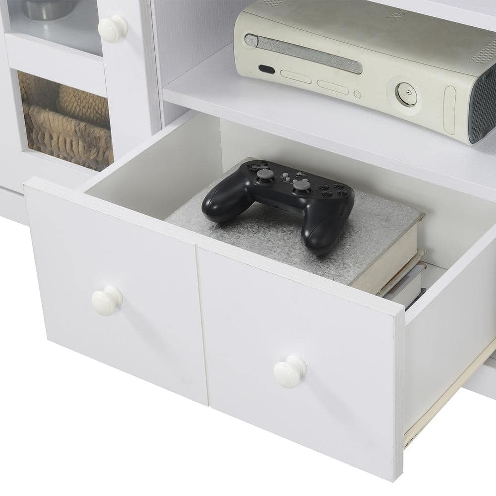 White 60 Inch TV Stand with Storage Cabinets and Shelves