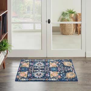 Passion Navy doormat 2 ft. x 3 ft. Floral Transitional Kitchen Area Rug