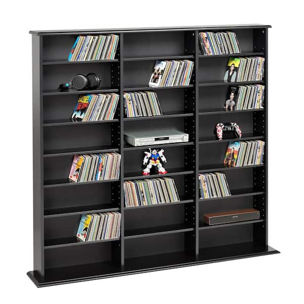 Black 3-Column Tall Cabinet, CD Rack Storage Cabinet, CD Storage Cabinet, DVD Storage Cabinet with 21-Adjustable Shelves