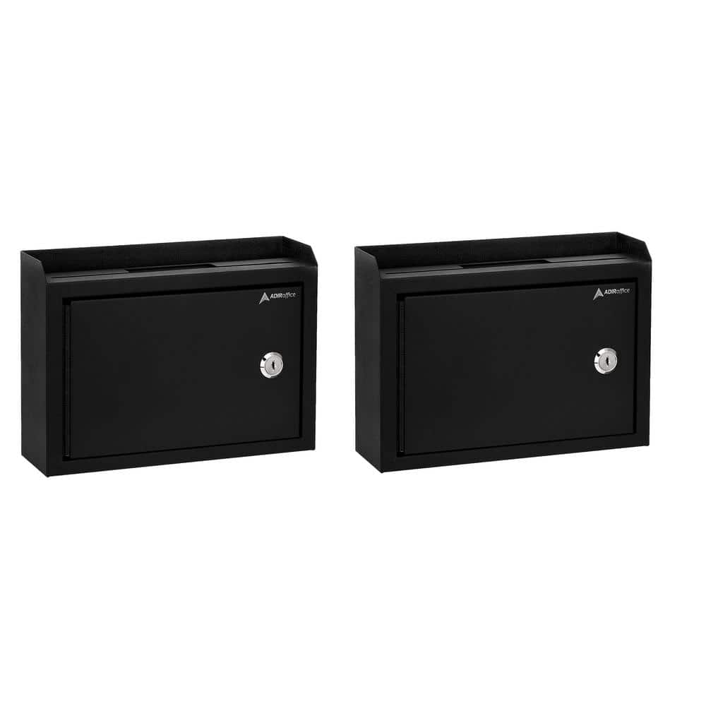 AdirOffice Wall Mountable Medium Size Steel Multi-Purpose Suggestion Drop Box Mailbox (2-Pack), Black -  631-02-BLK-2pk