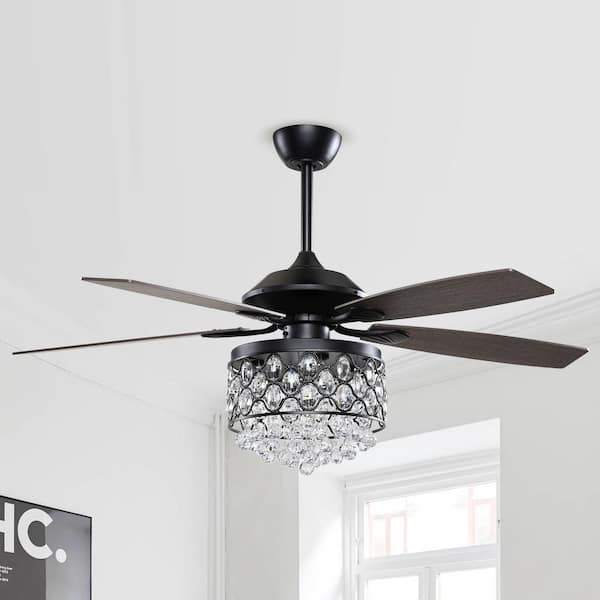 Parrot Uncle Berkshire 52 In Indoor Black Downrod Mount Crystal Chandelier Ceiling Fan With Light And Remote Control F6218bk110v The Home Depot - Crystal Chandelier Ceiling Fan Home Depot
