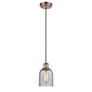 Caledonia 1-Light Antique Copper Shaded Pendant Light with Charcoal Glass Shade