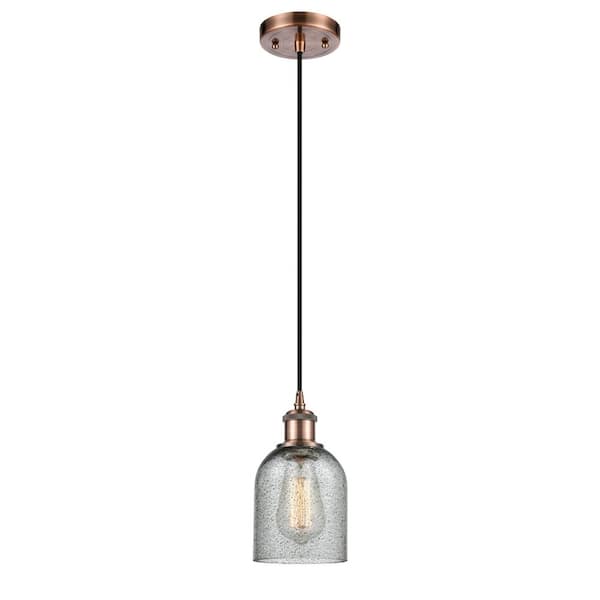 Innovations Caledonia 1-Light Antique Copper Shaded Pendant Light with Charcoal Glass Shade