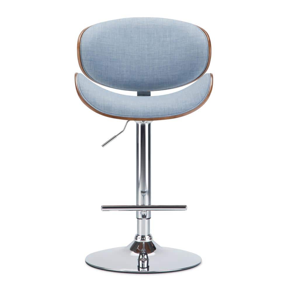 Denim Blue Linen Adjustable Swivel Bentwood Bar Stool