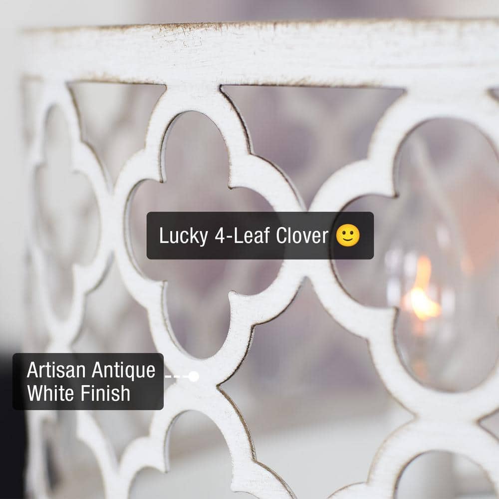Antique White Metal Drum Chandelier with Quatrefoil Design