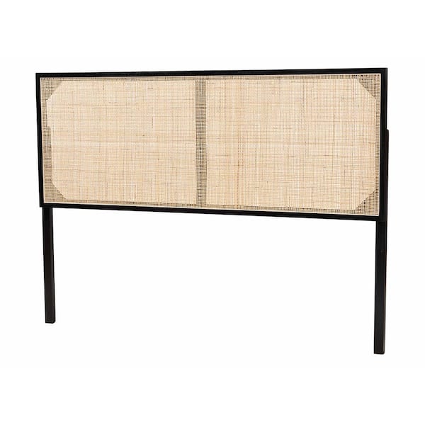bali & pari Aurelia Black Queen Headboard with Natural Rattan