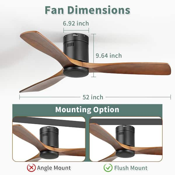 Sofucor 52 in. Indoor/Outdoor Flush Mount Ceiling Fan 3 Carved Wood Fan  Blades Smart Matte Black Ceiling Fan with 6-Speed Remote ZSKBKN220209004 -  The Home Depot