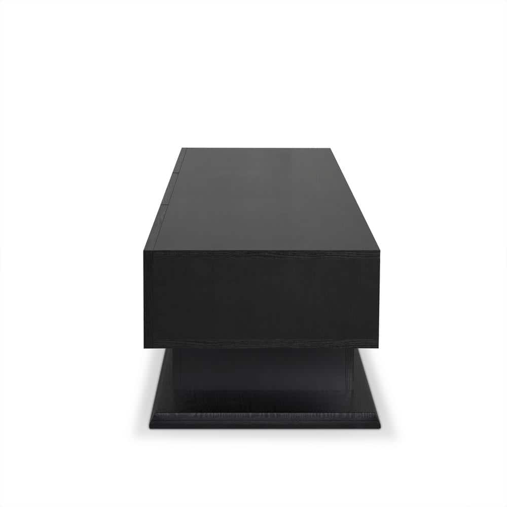 Black Veneer Double Pedestal TV Stand with Cabinet