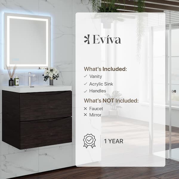 Eviva Smile 24 in. W x 16.5 in. D x 21 in. H Bathroom Vanity in Chesnut with White Acrylic Top with White Sink