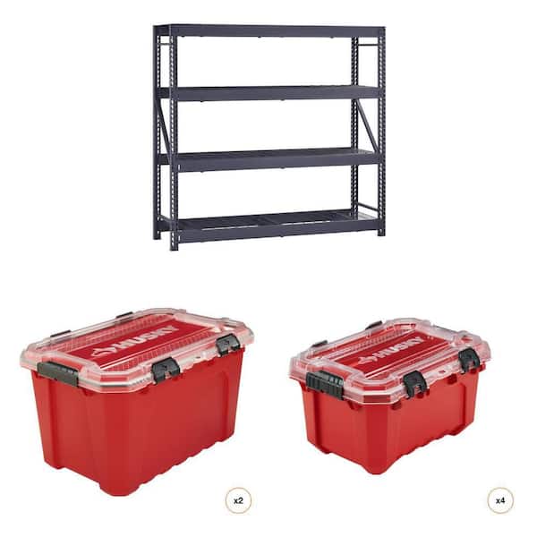 77 in. W 4-Shelf Metal Shelving Unit, 20-Gal Container (2-Unit) and 5-Gal Container (4-Unit) Combo