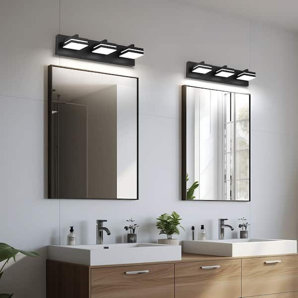 JUSHENG 3-Light Black LED Bathroom Vanity Light with - Main Image