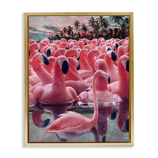 Stupell Industries Flamingo Among Floats by Ziwei Li Gold Floater Frame Coastal Graphic Art Print 31 in. x 25 in.