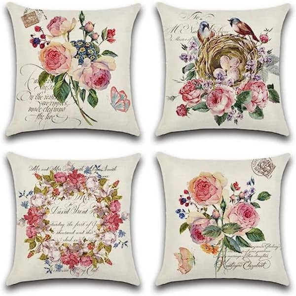 Spring Pillow Covers 18x18 Set Of 4 Outdoor Farmhouse Throw