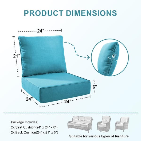 Duraolex 24 in. W x 24 in. D x 6 in. Thick Square 4-Piece Deep Seating Outdoor Lounge Chair Olefin Cushion in Turquoise