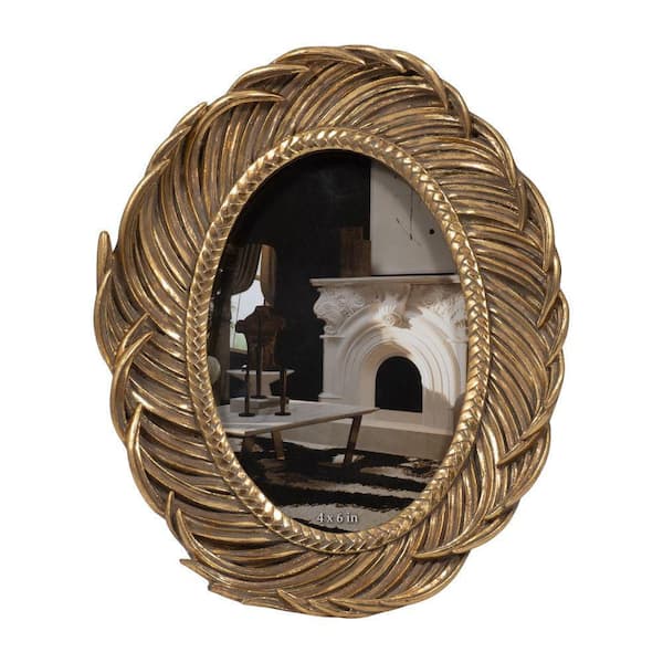 Liv & Skye 6 in. x 8 in. Gold Resin Feather Adorned Photo Frame
