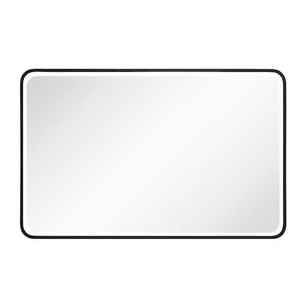 GETLEDEL 48 in. W x 30 in. H Rounded Rectangular Aluminum Framed Beveled Glass Wall Mounted Bathroom Vanity Mirror in Black