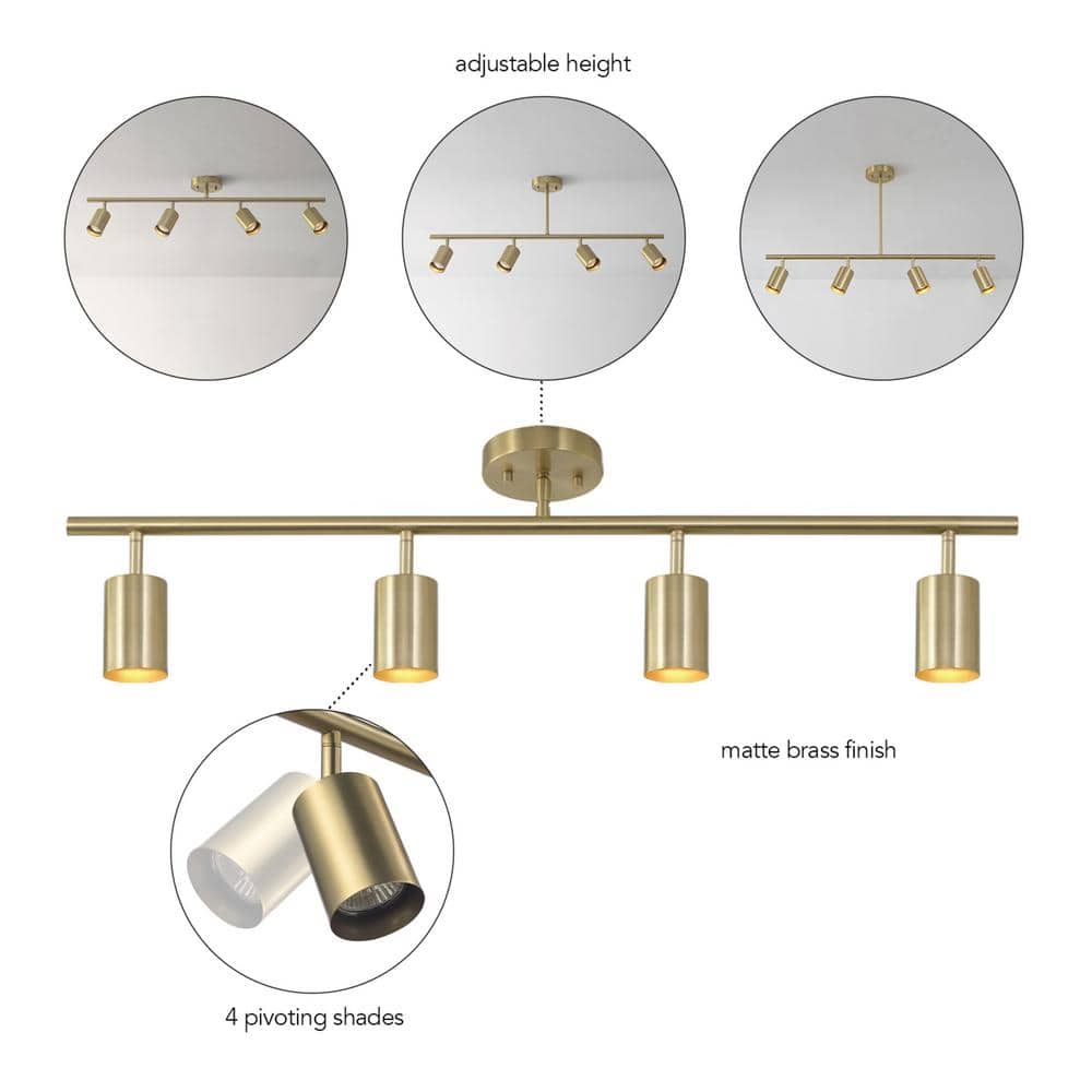 Matte Brass Adjustable Height 4-Light LED Ceiling Track Fixture