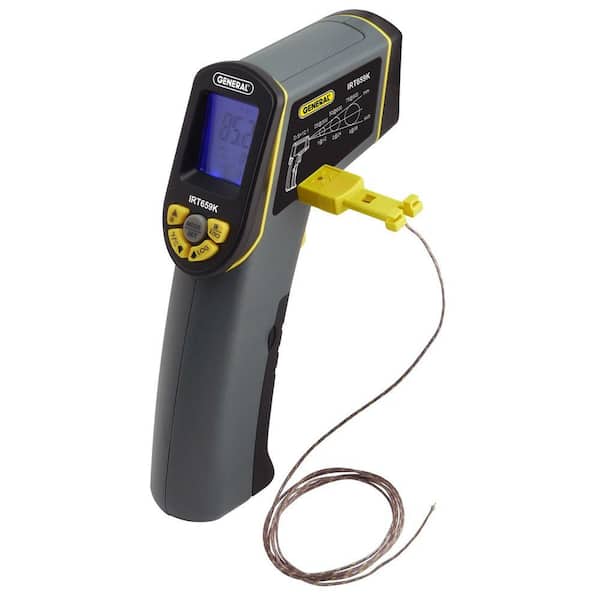 General Tools Industrial IR Thermometer with K Probe and Adjustable Emissivity