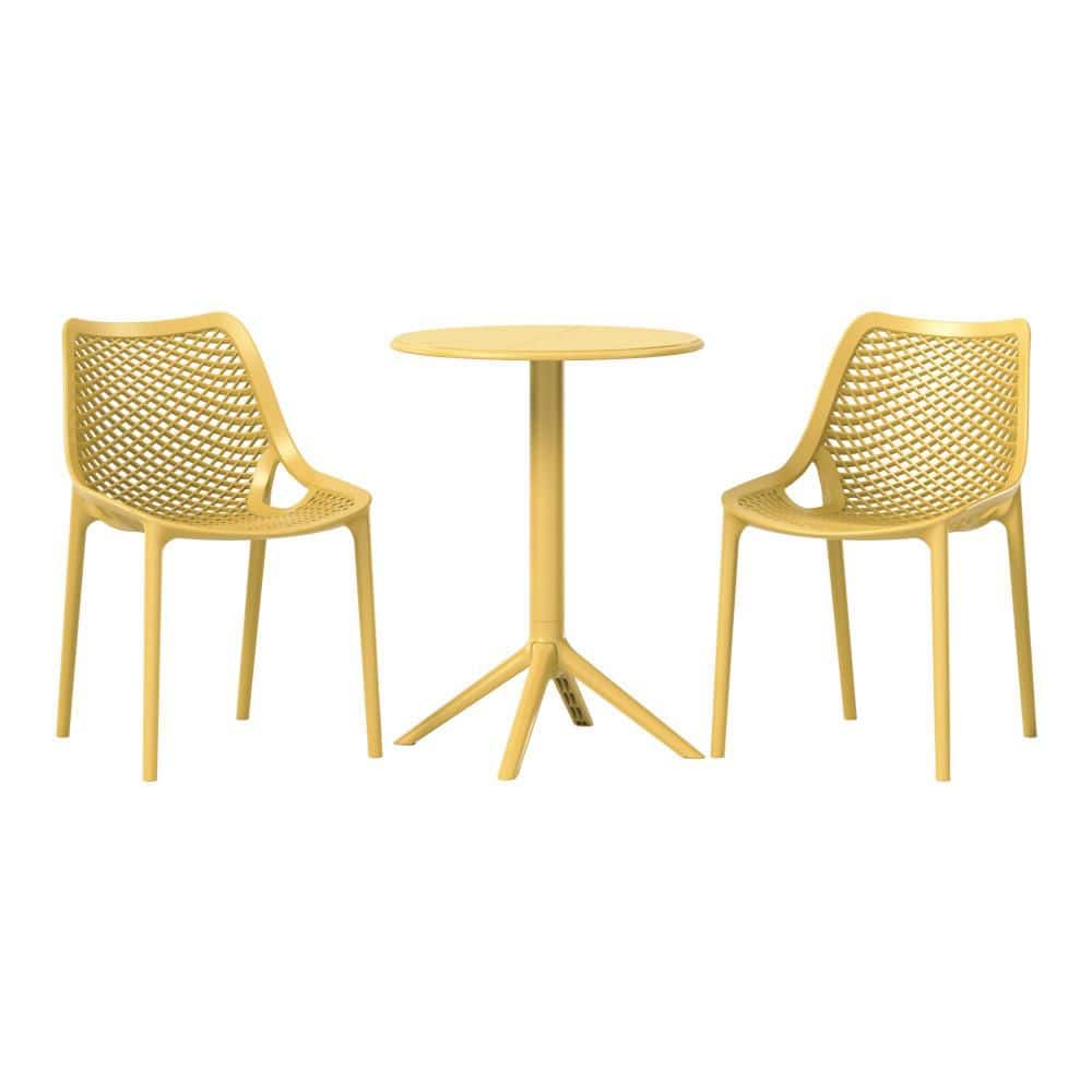 Frond&Form Outdoor Patio Modern HDPE Plastic 3-Piece Indoor/Outdoor Bistro Set w/ Stackable Chairs, Yellow price history on PriceWatchPro