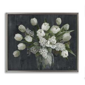 Traditional Tulips on Gray by Nan Gray Floater Frame Nature Graphic Art Print 17 in. x 21 in.