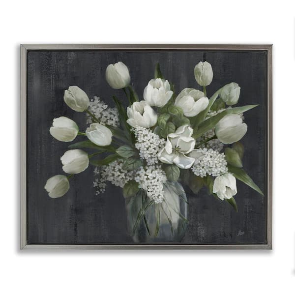 Stupell Industries Traditional Tulips on Gray by Nan Gray Floater Frame Nature Graphic Art Print 25 in. x 31 in.