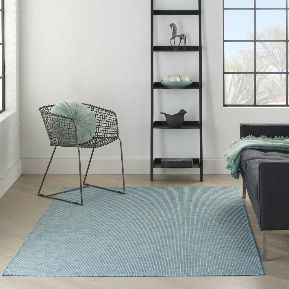 Aqua Solstice Flat Woven 4' x 6' Reversible Outdoor Rug