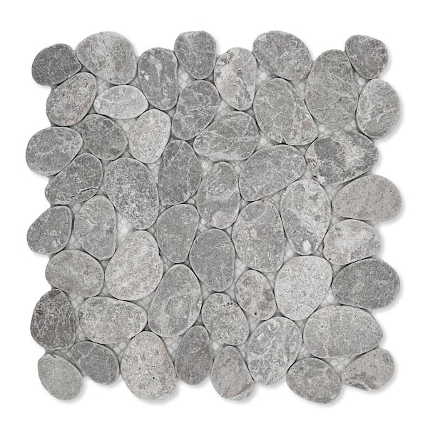 CRUZ BAY STUDIO Pebble Marble Ash Grey 11-1/4 in x 11-1/4 in x 9.5mm Mesh-Mounted Mosaic Tile (9.61 sq. ft./case)