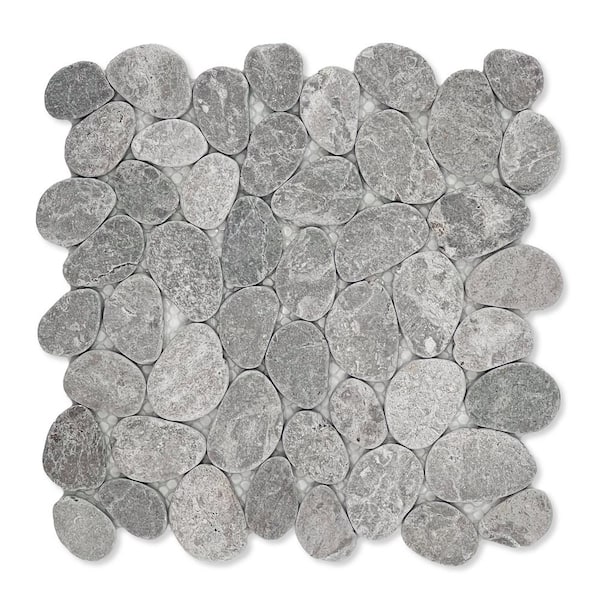 TILE CONNECTION Pebble Marble Ash Grey 11-1/4 in x 11-1/4 in x 9.5mm Mesh-Mounted Mosaic Tile (9.61 sq. ft./case)