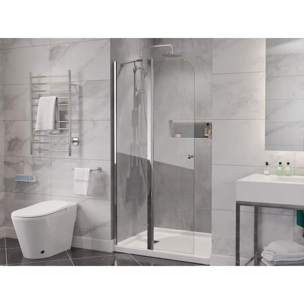 ANZZI Romance Series 33.3 in. x 72 in. H Hinged Frameless Shower Door in Chrome with Tsunami Guard Tempered Clear Glass