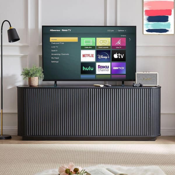 Modern Black Wood 64 in. Sideboard with Curved Edge and Adjustable Shelf