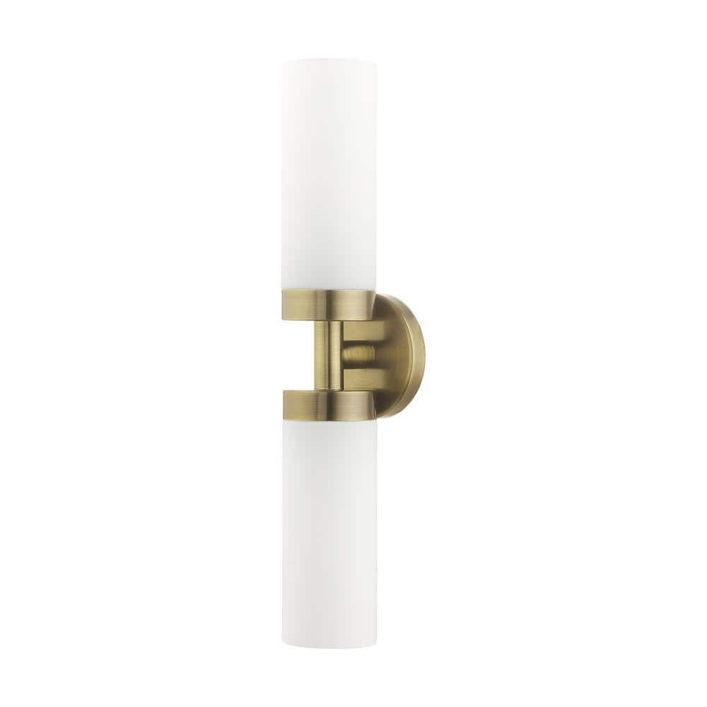 Aero Antique Brass 2-Light Vanity with Satin Opal White Glass