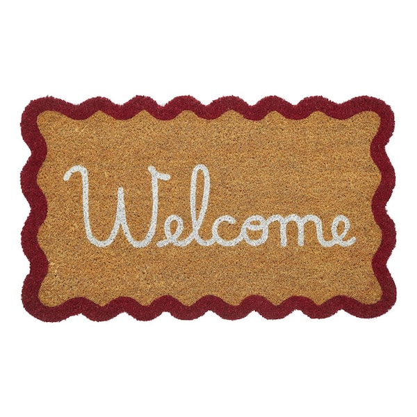 Welcome Scalloped Red Border 18 in. x 30 in. Coir Outdoor Door Mat