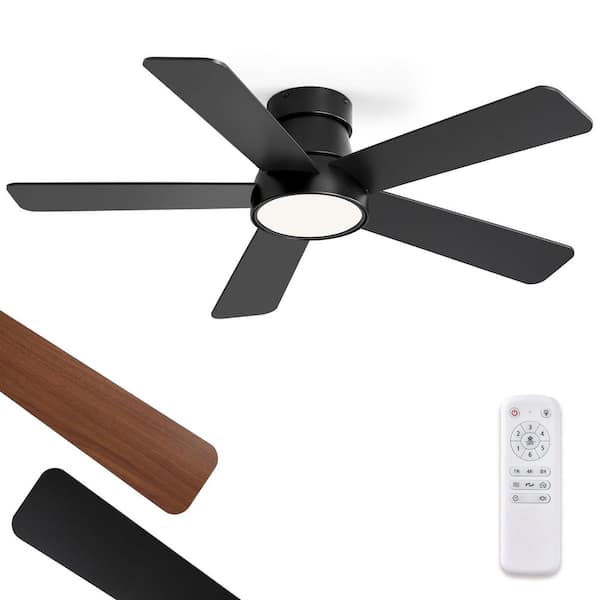 42 in. Black Flush Mount Fandelier Ceiling Fan with Lights and Remote, 3CCT Dimmable LED, 6-Speed Quiet DC Motor